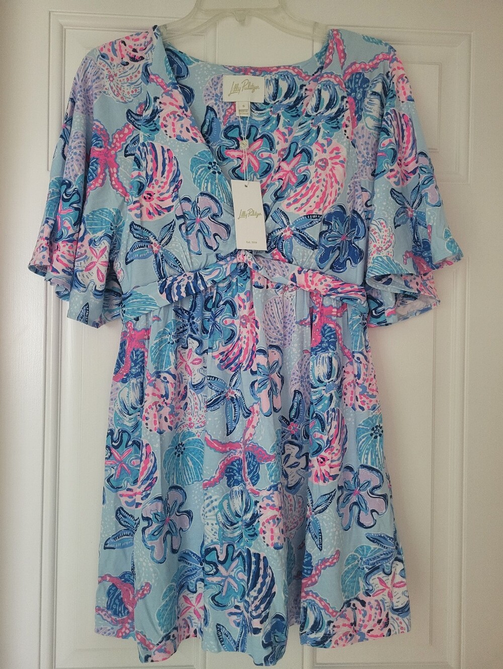 Lilly Pulitzer Bahamas Beachcomer Blue Pink Floral Skirted Romper